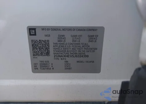 2018 Chevrolet Equinox Ls z USA, uszkodzony, nr VIN 2GNAXHEV5J6324399